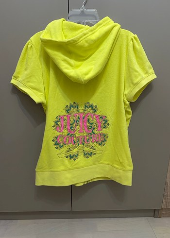 Juicy Couture neon sarı kısa kollu kapüşonlu hoodie (XL beden) - Görsel 3
