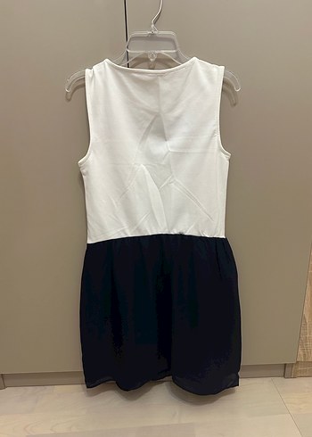 Ole XS Kuşlu Çiçekli Desen Beyaz-Lacivert Şifon Elbise - Görsel 3