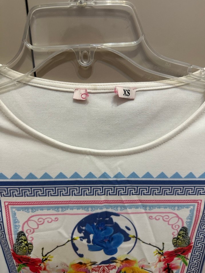 Ole XS Kuşlu Çiçekli Desen Beyaz-Lacivert Şifon Elbise - Görsel 4