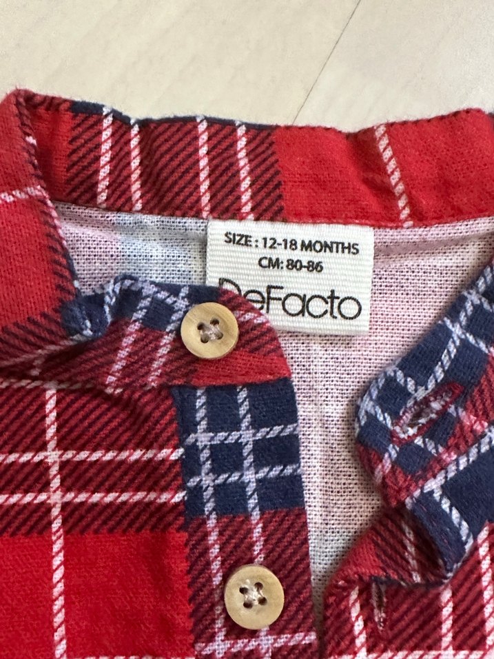 12-18 Ay Erkek Bebek Kırmızı Ekose Gömlek - Görsel 3