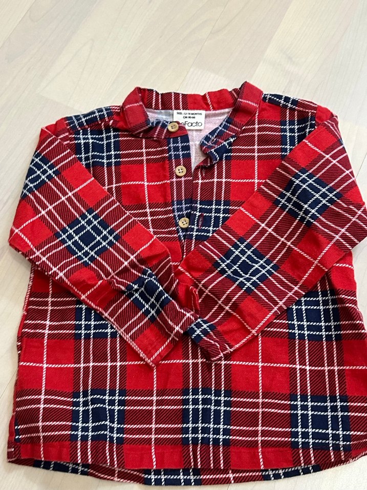 12-18 Ay Erkek Bebek Kırmızı Ekose Gömlek - Görsel 2