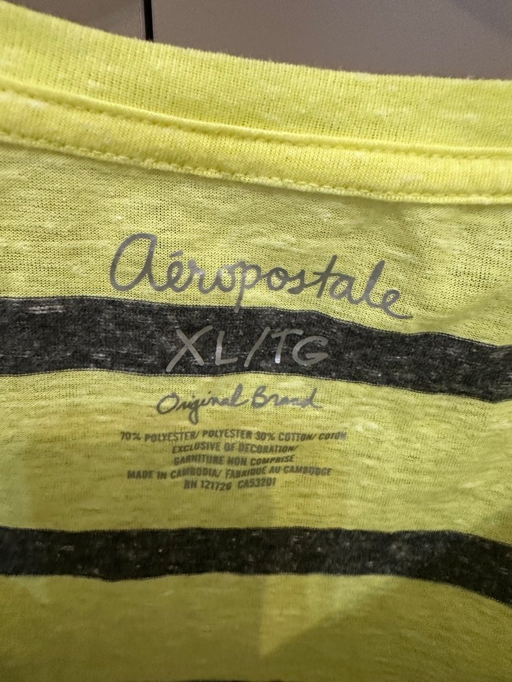 Aeropostale Orijinal XL Çizgili Neon Sarı Üst / Salaş - Görsel 3