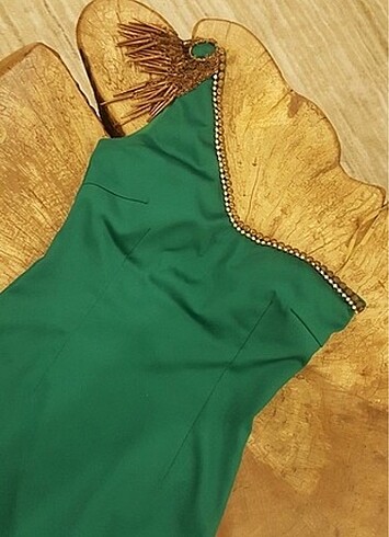 38 Beden Yeşil mini kokteyl elbise