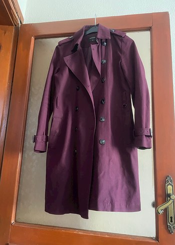 Bordo Midi Boy Düğmeli Kadın Trençkot - Görsel 2