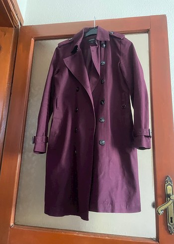 Bordo Midi Boy Düğmeli Kadın Trençkot - Görsel 3