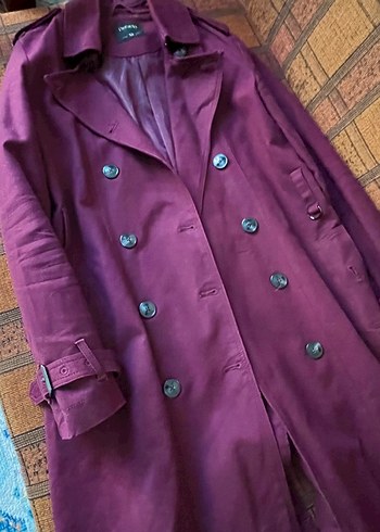 Bordo Midi Boy Düğmeli Kadın Trençkot - Görsel 7