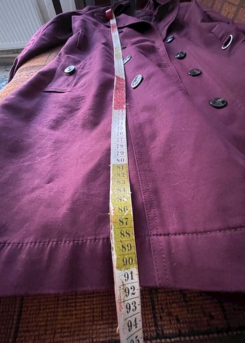 Bordo Midi Boy Düğmeli Kadın Trençkot - Görsel 8