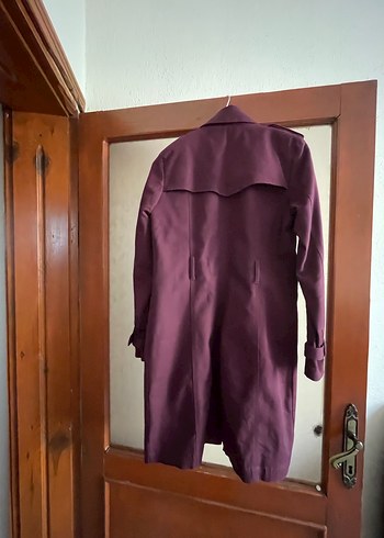 Bordo Midi Boy Düğmeli Kadın Trençkot - Görsel 6