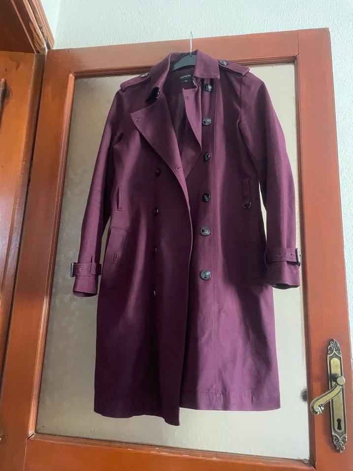 Bordo Midi Boy Düğmeli Kadın Trençkot - Görsel 3