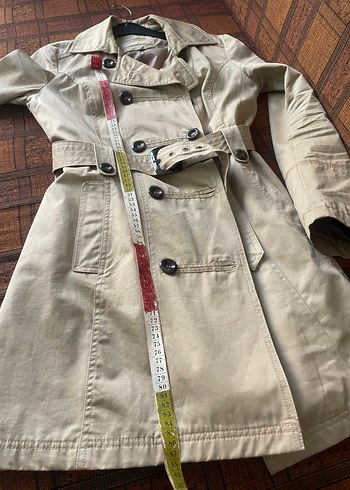 Düğmeli Bej Midi Kadın Trençkot - Görsel 8