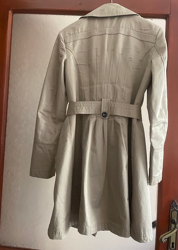 Düğmeli Bej Midi Kadın Trençkot - Görsel 6