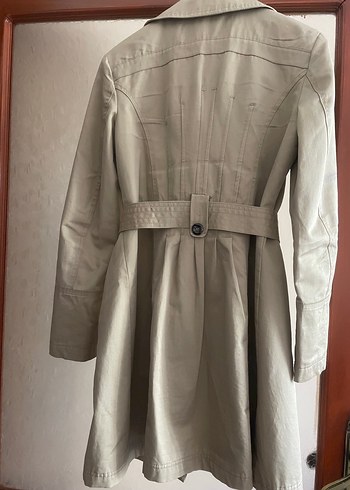 Düğmeli Bej Midi Kadın Trençkot - Görsel 5