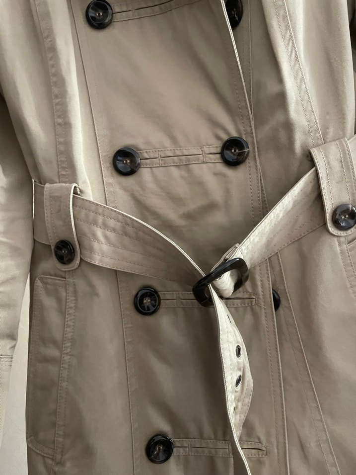 Düğmeli Bej Midi Kadın Trençkot - Görsel 4