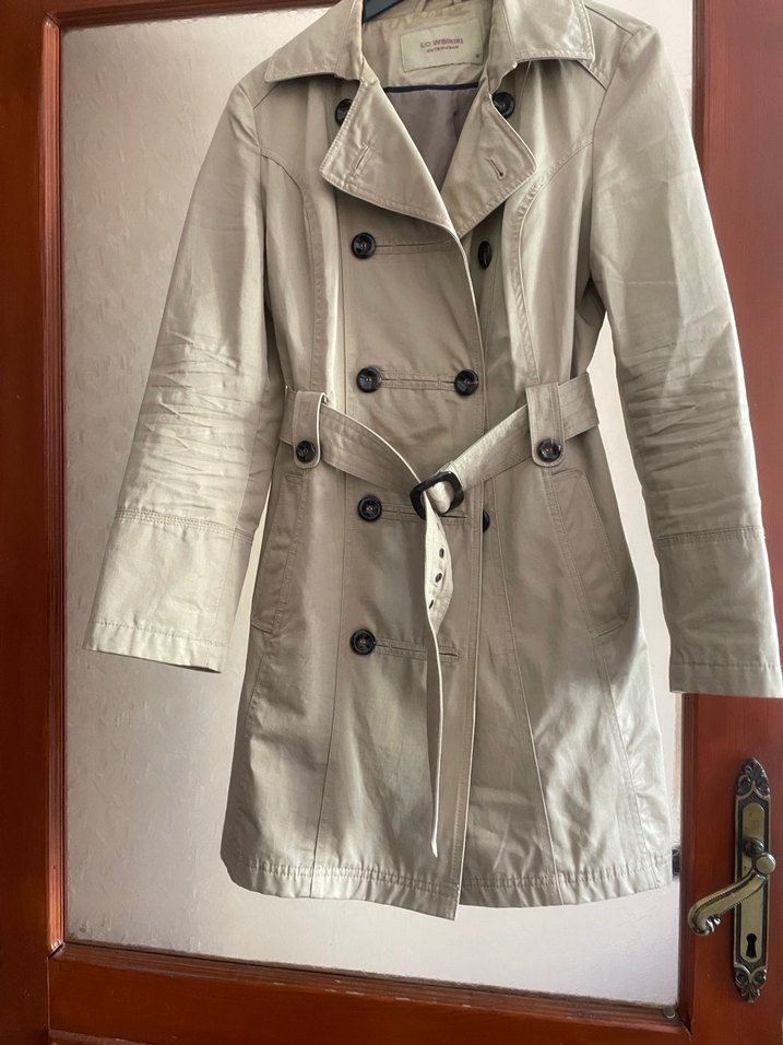 Düğmeli Bej Midi Kadın Trençkot - Görsel 2