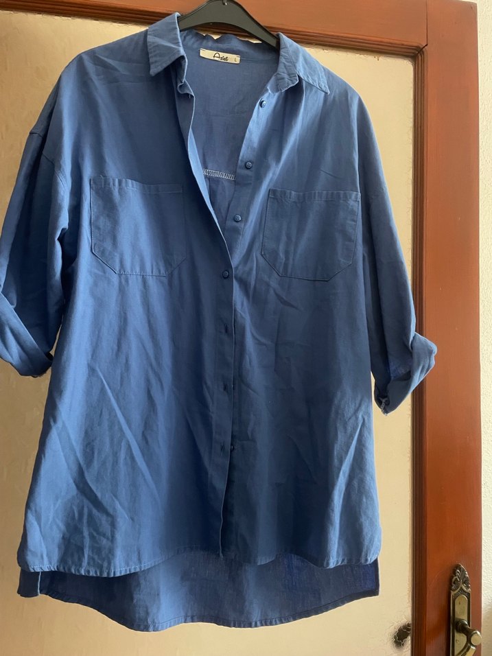 Mavi pamuklu gömlek - Görsel 2