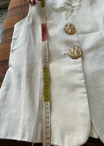 Düğmeli Keten Beyaz Kolsuz Yelek - Görsel 6