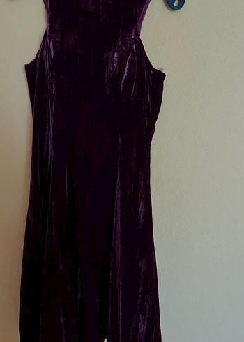 Bordo Midi Vintage kadife Kadın Abiye Elbise - Görsel 4