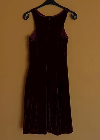 Bordo Midi Vintage kadife Kadın Abiye Elbise - Görsel 2