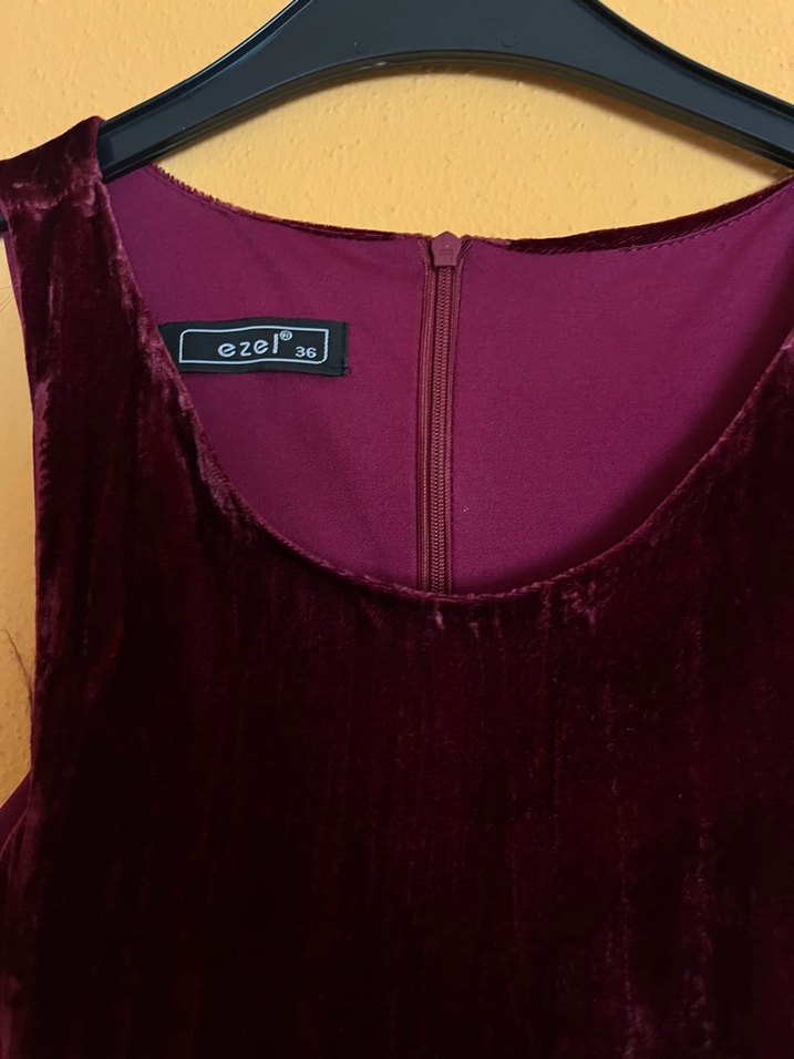 Bordo Midi Vintage kadife Kadın Abiye Elbise - Görsel 3