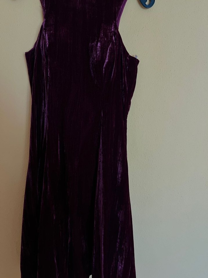 Bordo Midi Vintage kadife Kadın Abiye Elbise - Görsel 4