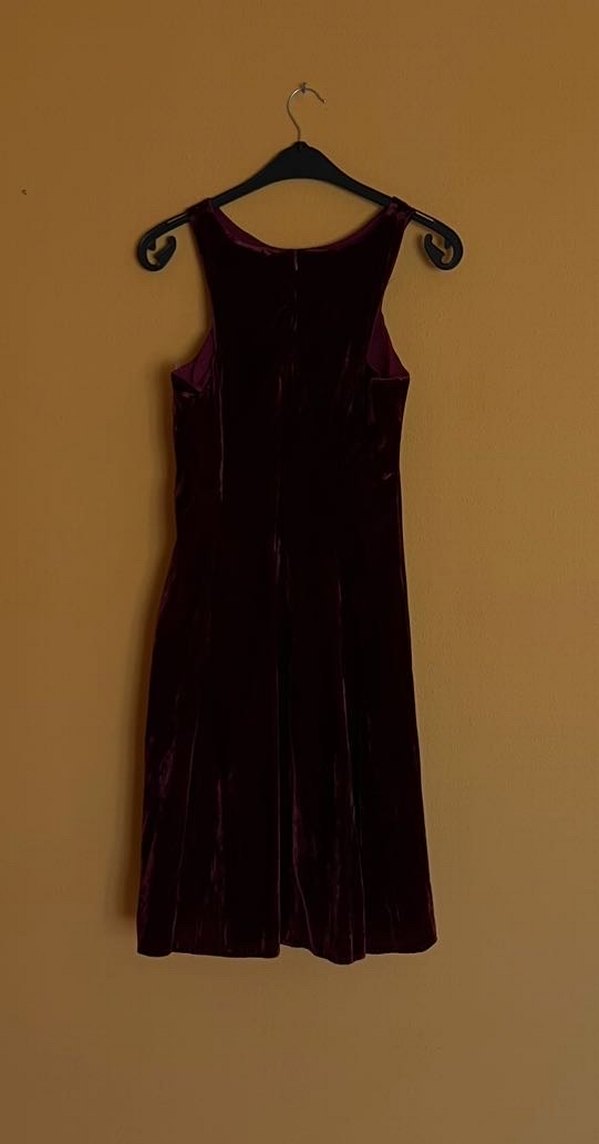 Bordo Midi Vintage kadife Kadın Abiye Elbise - Görsel 2