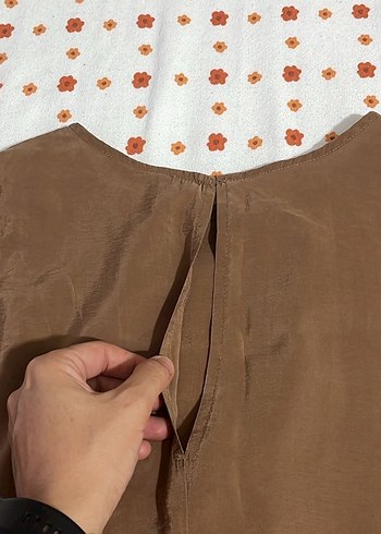 Kahverengi Kolsuz Uzun Keten Elbise - Görsel 2