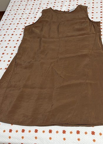 Kahverengi Kolsuz Uzun Keten Elbise - Görsel 3