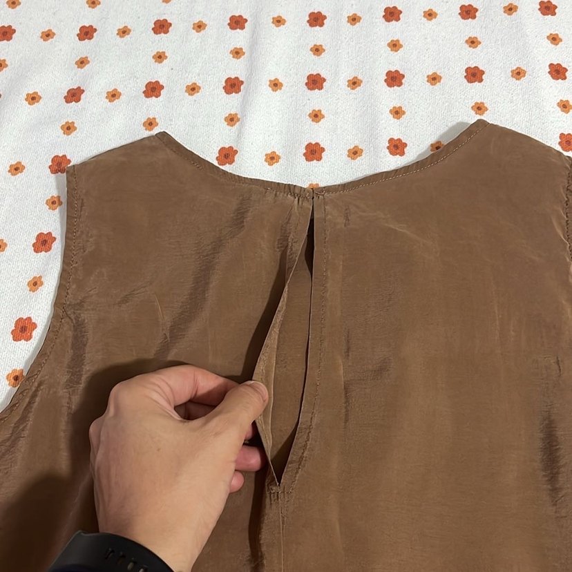 Kahverengi Kolsuz Uzun Keten Elbise - Görsel 2