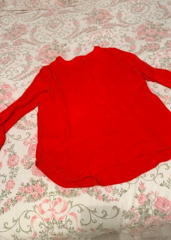 Kırmızı Kadın Keten Gömlek Uzun Kollu - Görsel 2