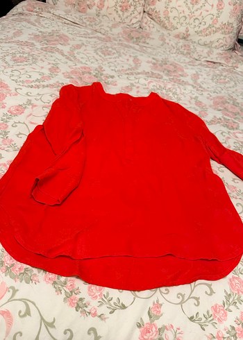 Kırmızı Kadın Keten Gömlek Uzun Kollu - Görsel 3