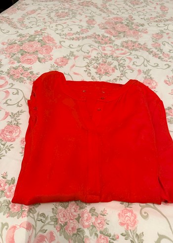 Kırmızı Kadın Keten Gömlek Uzun Kollu - Görsel 6