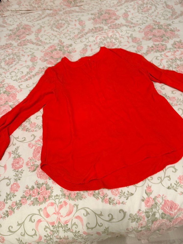 Kırmızı Kadın Keten Gömlek Uzun Kollu - Görsel 2