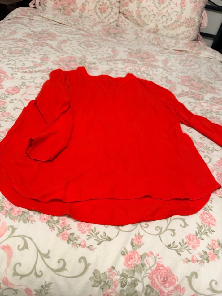 Kırmızı Kadın Keten Gömlek Uzun Kollu - Görsel 4