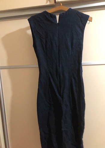 Kadın Lacivert Denim Kemerli Uzun Elbise - Görsel 7