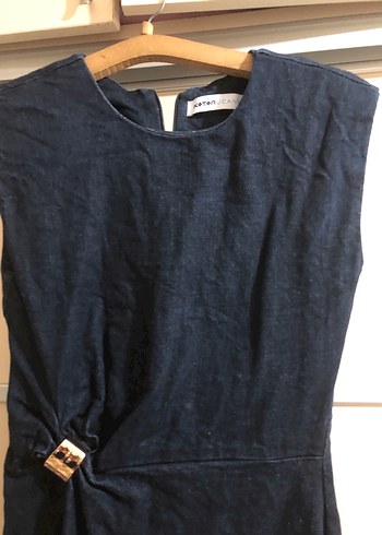 Kadın Lacivert Denim Kemerli Uzun Elbise - Görsel 5