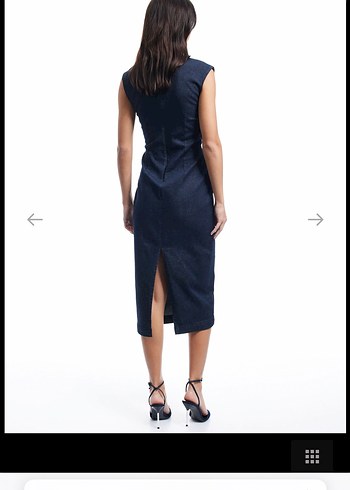 Kadın Lacivert Denim Kemerli Uzun Elbise - Görsel 3