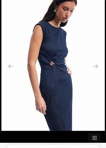 Kadın Lacivert Denim Kemerli Uzun Elbise - Görsel 2