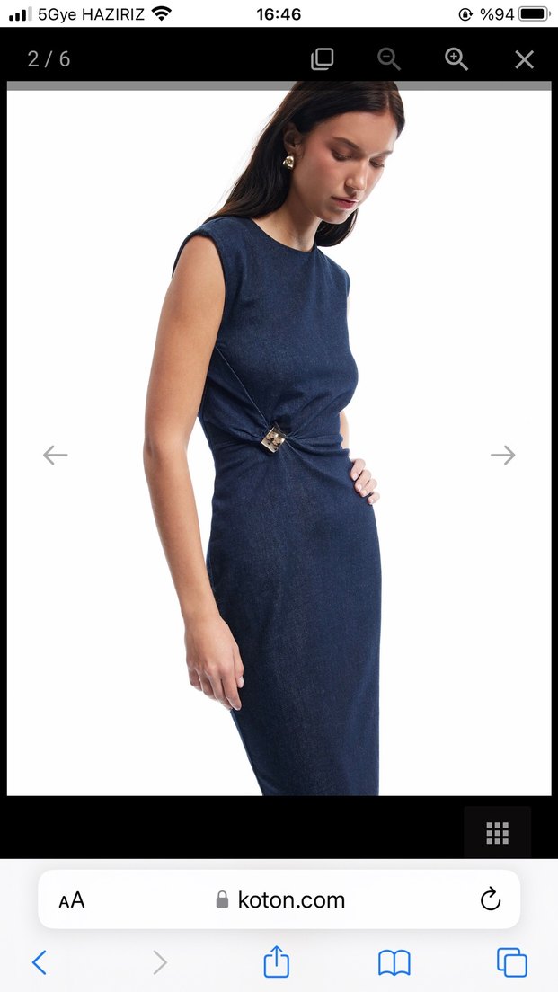 Kadın Lacivert Denim Kemerli Uzun Elbise - Görsel 2