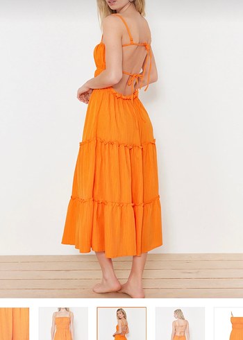 Turuncu Uzun Pilili Bohem Elbise - Görsel 2