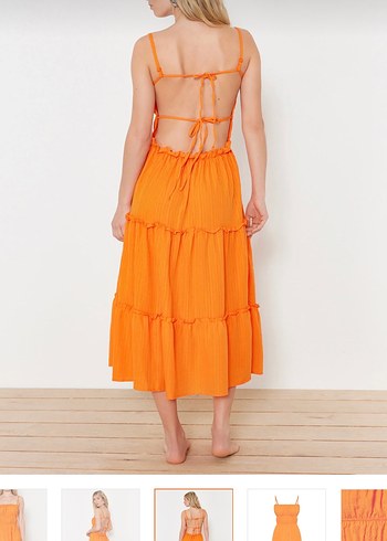 Turuncu Uzun Pilili Bohem Elbise - Görsel 3