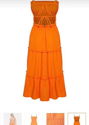 Turuncu Uzun Pilili Bohem Elbise - Görsel 5