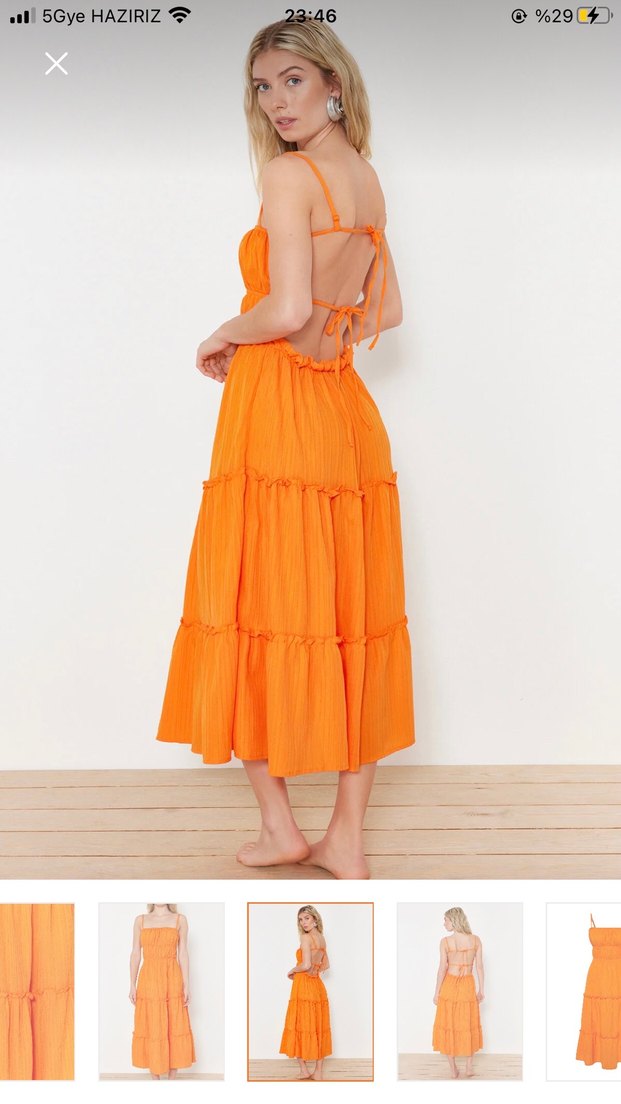 Turuncu Uzun Pilili Bohem Elbise - Görsel 2