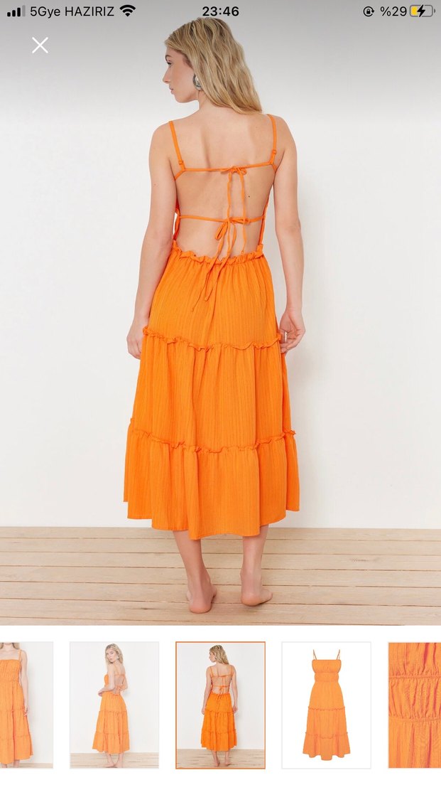 Turuncu Uzun Pilili Bohem Elbise - Görsel 3