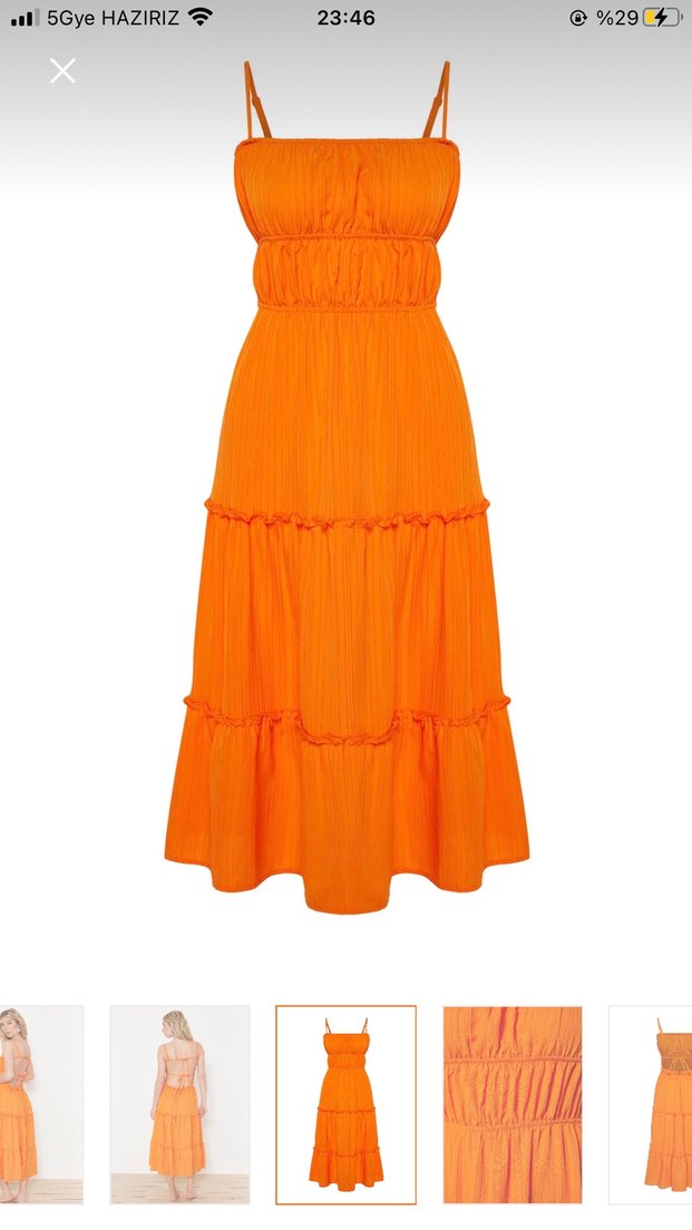 Turuncu Uzun Pilili Bohem Elbise - Görsel 4