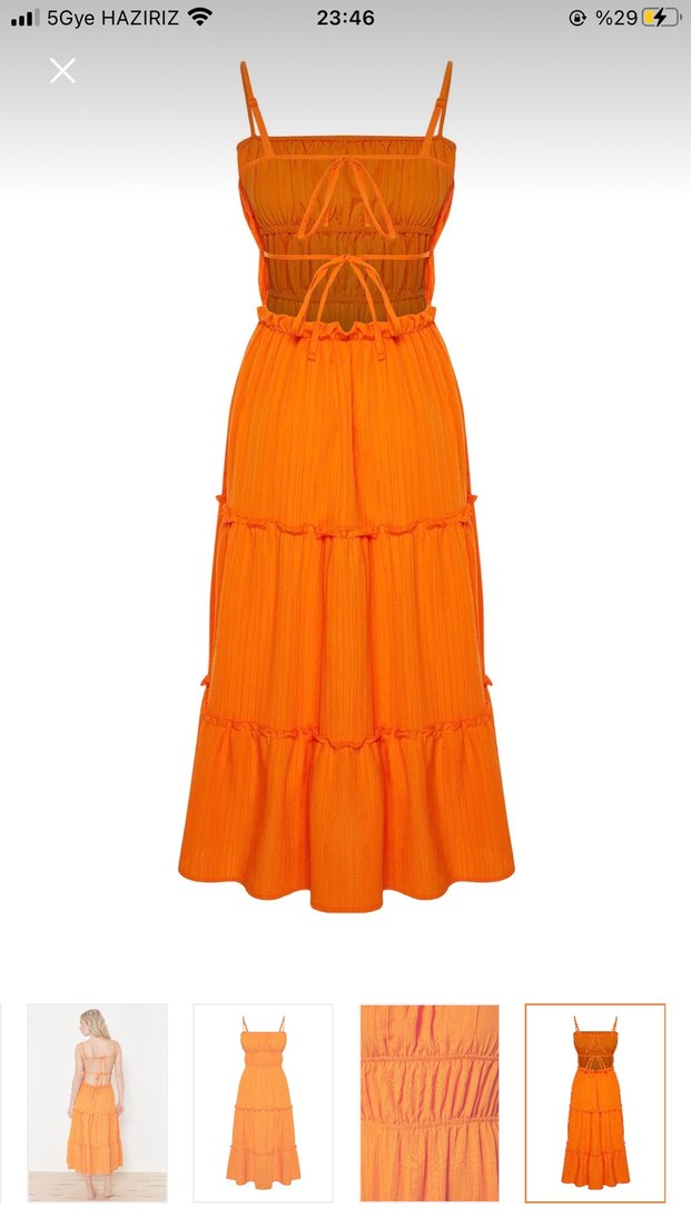 Turuncu Uzun Pilili Bohem Elbise - Görsel 5