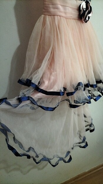 7 Yaş Beden ten rengi Renk Lacivert pudra tül detaylı elbise 
