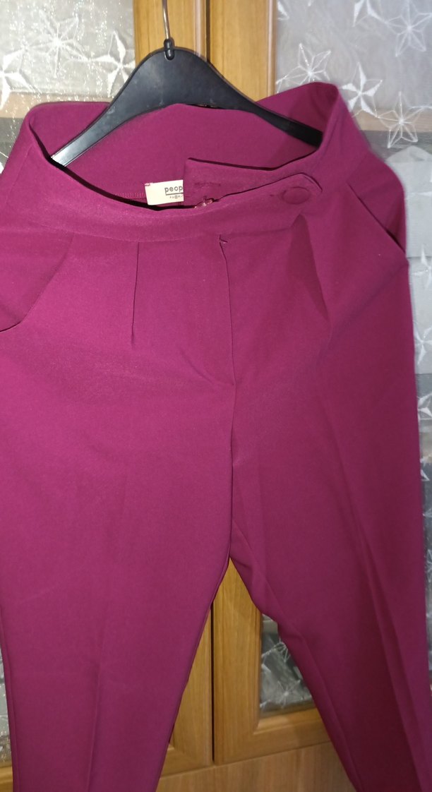 Bordo Kadın Kemerli Midi Kumaş Pantolon bel 36 - Görsel 3