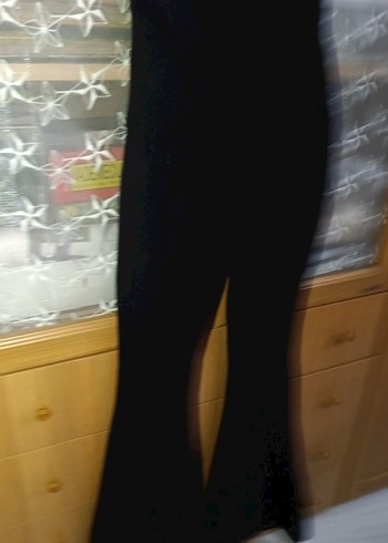 Siyah Kadın Fitilli Parlak Flare Pantolon bel 36 boyu 110 cm - Görsel 4