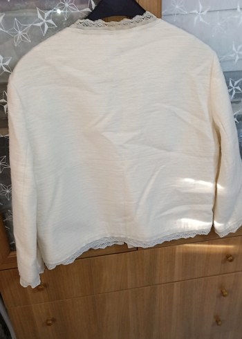 Düğmeli Keten Kadın Ceket Beyaz - Görsel 6