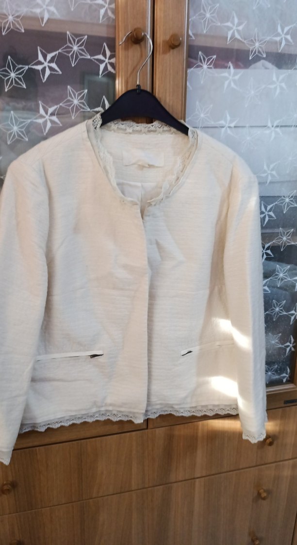 Düğmeli Keten Kadın Ceket Beyaz - Görsel 2